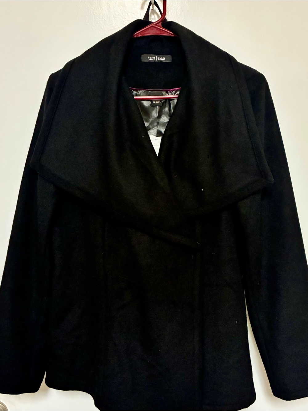 NWT White House Black Market Black Shawl Collar Wool-Blend Wrap Coat w belt